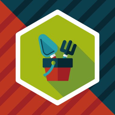 kürek ve kova oyuncakları düz simgesi ile uzun gölge, eps10