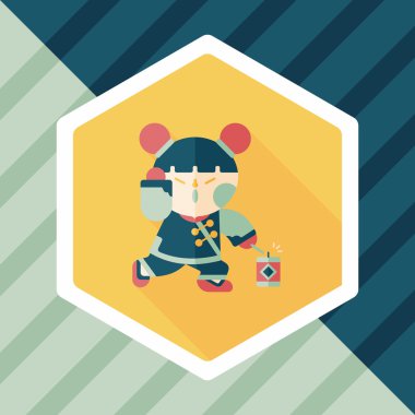 Çin yeni yılı kız uzun gölge, eps10 düz simgesiyle