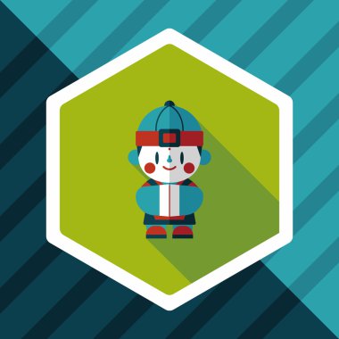 Çin yeni yılı çocuk düz simgesi ile uzun gölge, eps10