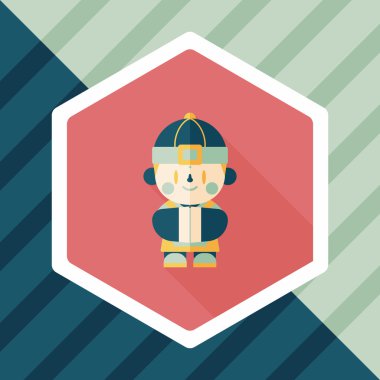 Çin yeni yılı çocuk düz simgesi ile uzun gölge, eps10