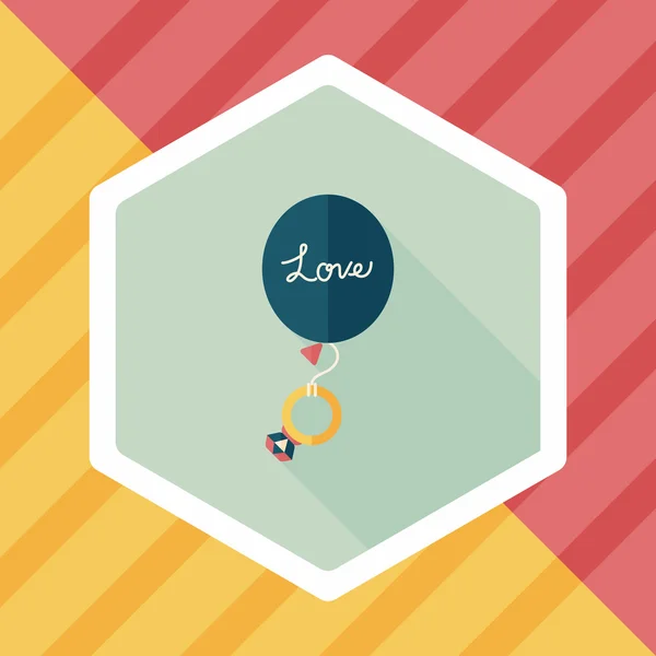 Globos de boda con anillos de diamantes icono plano con sombra larga, e — Vector de stock