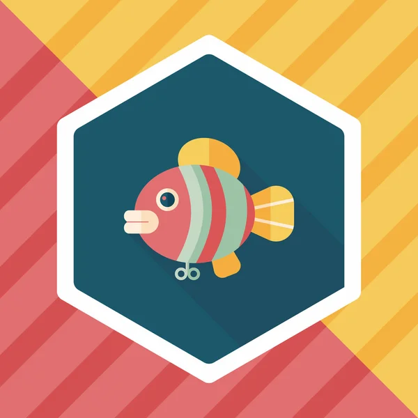 Juguete de pescado icono plano con sombra larga, eps 10 — Vector de stock