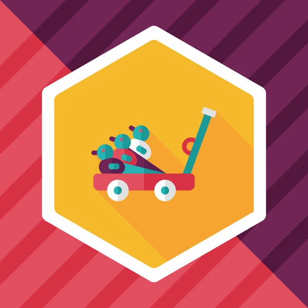 Speelgoed-eend winkelwagen platte pictogram met lange schaduw, eps10 — Stockvector