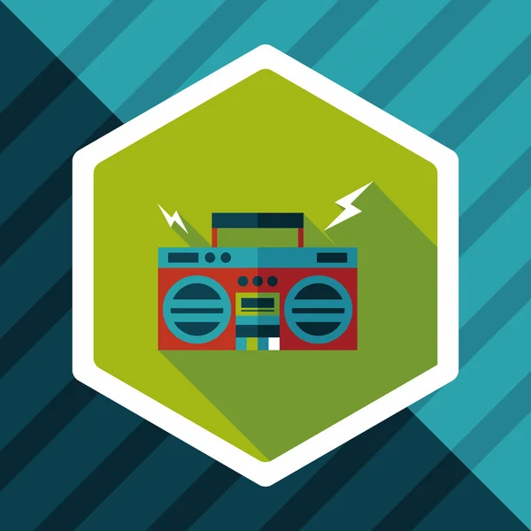 Ghetto blaster audio icono plano con sombra larga, eps10 — Vector de stock