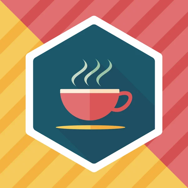 Café icono plano con sombra larga — Vector de stock