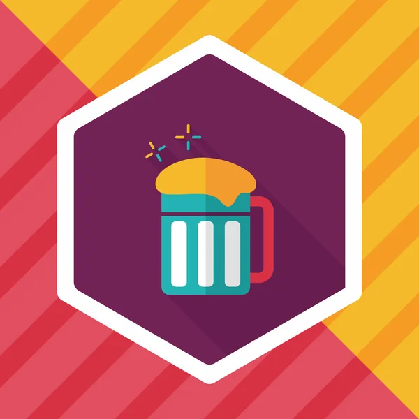 Icono plano de cerveza con sombra larga — Vector de stock