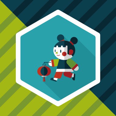 Çin yeni yılı kız uzun gölge, eps10 düz simgesiyle