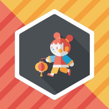 Çin yeni yılı kız uzun gölge, eps10 düz simgesiyle