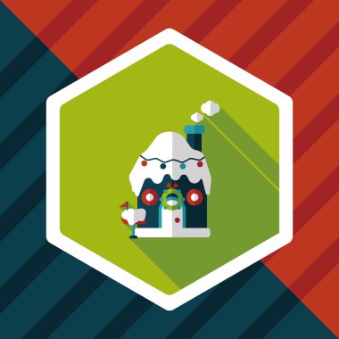 gingerbread house düz simgesi ile uzun gölge, eps10