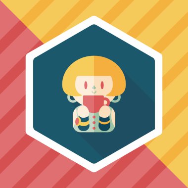 Bayan uzun gölge, eps10 düz simgesiyle kahve içme