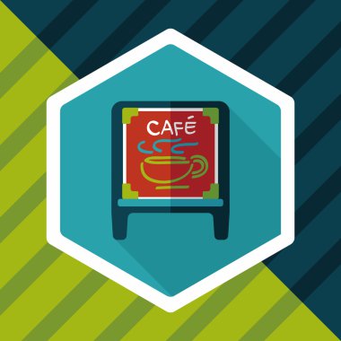 Kahve Dükkanı uzun gölge, eps10 düz simgesiyle işaretler