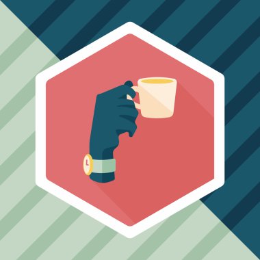 Bayan uzun gölge, eps10 düz simgesiyle kahve içme