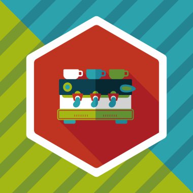 Kahve makinesi düz simgesi, uzun gölge, eps10