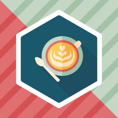 kahve latte sanat düz simgesiyle uzun gölge, eps10