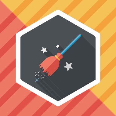 Cadı süpürge düz simgesi ile uzun gölge, eps10