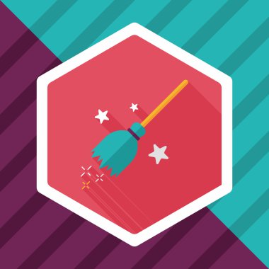 Cadı süpürge düz simgesi ile uzun gölge, eps10