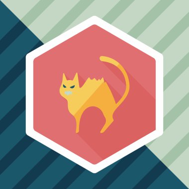 kötü kedi düz simgesi ile uzun gölge, eps10