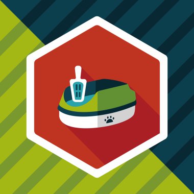 Evde beslenen hayvan kedi çöp kutusu düz simgesiyle uzun gölge, eps10