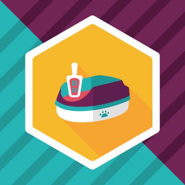 Evde beslenen hayvan kedi çöp kutusu düz simgesiyle uzun gölge, eps10