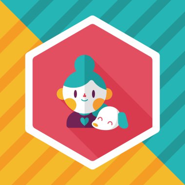 Evde beslenen hayvan köpek ve kız arkadaşlık düz simgesi ile uzun gölge, eps10