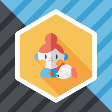 Evde beslenen hayvan köpek ve kız arkadaşlık düz simgesi ile uzun gölge, eps10