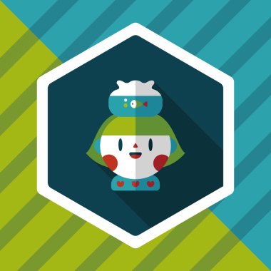 Evde beslenen hayvan balık ve kız arkadaşlık düz simgesi ile uzun gölge, eps10