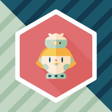 Evde beslenen hayvan balık ve kız arkadaşlık düz simgesi ile uzun gölge, eps10