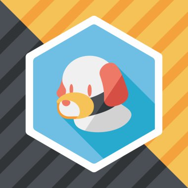 Evde beslenen hayvan köpek ağız kapak düz simgesiyle uzun gölge, eps10