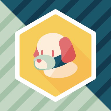 Evde beslenen hayvan köpek ağız kapak düz simgesiyle uzun gölge, eps10