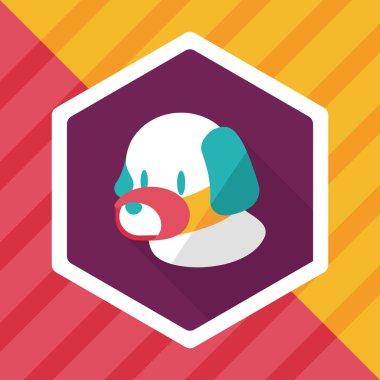 Evde beslenen hayvan köpek ağız kapak düz simgesiyle uzun gölge, eps10