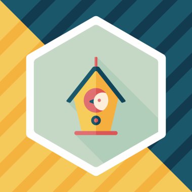 Evde beslenen hayvan kuş evi düz simgesi ile uzun gölge, eps10