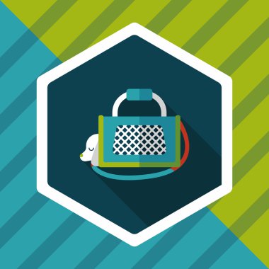 Evde beslenen hayvan köpek seyahat kafes düz simgesiyle uzun gölge, eps10