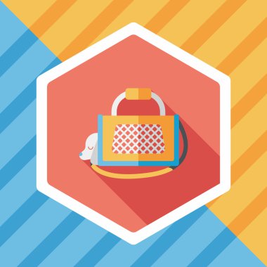 Evde beslenen hayvan köpek seyahat kafes düz simgesiyle uzun gölge, eps10