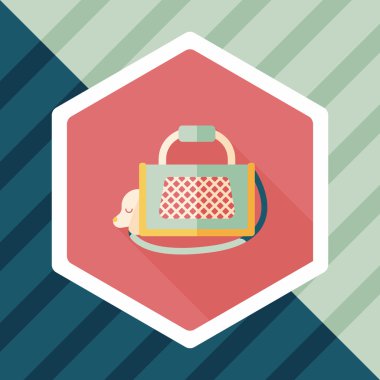 Evde beslenen hayvan köpek seyahat kafes düz simgesiyle uzun gölge, eps10