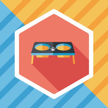 Evde beslenen hayvan köpek gıda kase düz simgesiyle uzun gölge, eps10