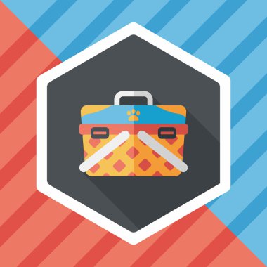 Evde beslenen hayvan köpek seyahat kafes düz simgesiyle uzun gölge, eps10