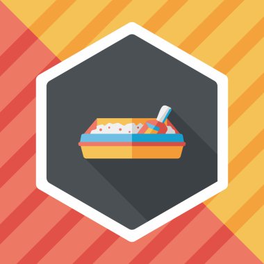 Evde beslenen hayvan kedi çöp kutusu düz simgesiyle uzun gölge, eps10