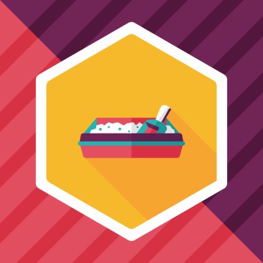 Evde beslenen hayvan kedi çöp kutusu düz simgesiyle uzun gölge, eps10