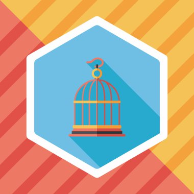 Evde beslenen hayvan kuş kafesi düz simgesi ile uzun gölge, eps10