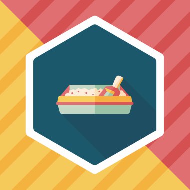 Evde beslenen hayvan kedi çöp kutusu düz simgesiyle uzun gölge, eps10