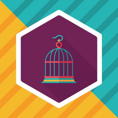 Evde beslenen hayvan kuş kafesi düz simgesi ile uzun gölge, eps10