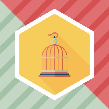 Evde beslenen hayvan kuş kafesi düz simgesi ile uzun gölge, eps10