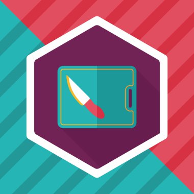 uzun gölge ile yönetim kurulu ve bıçak düz simgesi doğrama mutfak eşyaları,