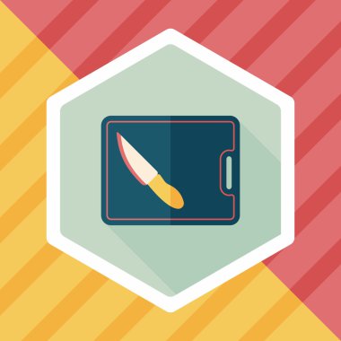 uzun gölge ile yönetim kurulu ve bıçak düz simgesi doğrama mutfak eşyaları,