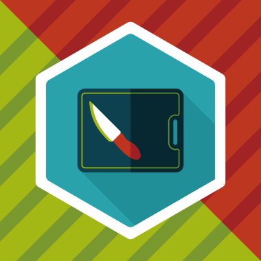 uzun gölge ile yönetim kurulu ve bıçak düz simgesi doğrama mutfak eşyaları,