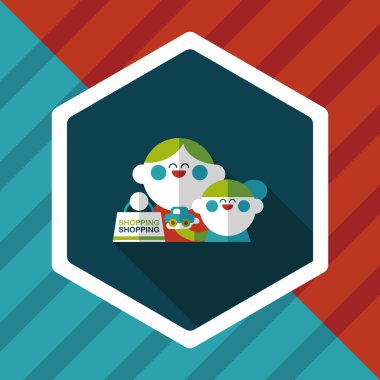 Anne ve çocuk düz simgesi uzun gölge, eps10 ile alışveriş