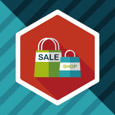 kağıt çanta düz simgesi uzun gölge, eps10 ile alışveriş