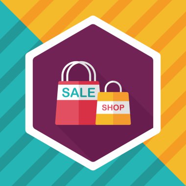 kağıt çanta düz simgesi uzun gölge, eps10 ile alışveriş