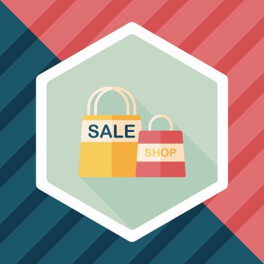 kağıt çanta düz simgesi uzun gölge, eps10 ile alışveriş