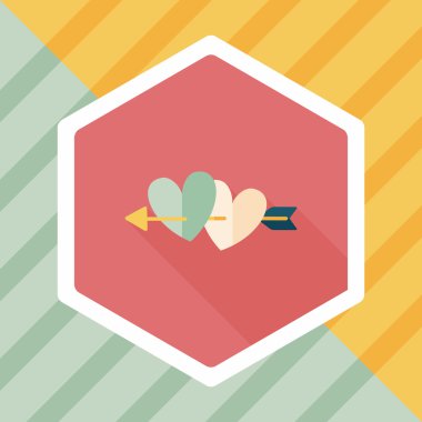 Sevgililer günü kalp ok ve yayla düz simgesi ile uzun gölge, e